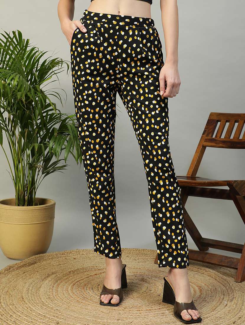 women printed mid rise cigarette trouser