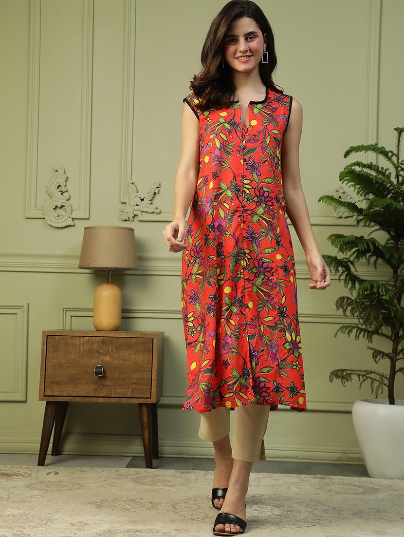 women floral print notch neck sleeveless a-line kurta - 21992516 -  Standard Image - 1