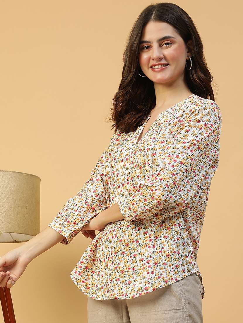 women floral print mandarin neck regular top - 21992518 - Standard Image - 1