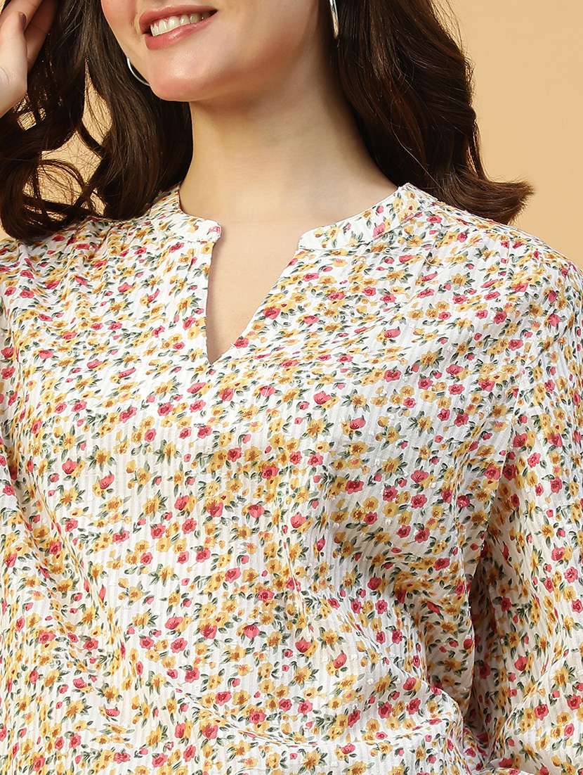 women floral print mandarin neck regular top - 21992518 - Standard Image - 4
