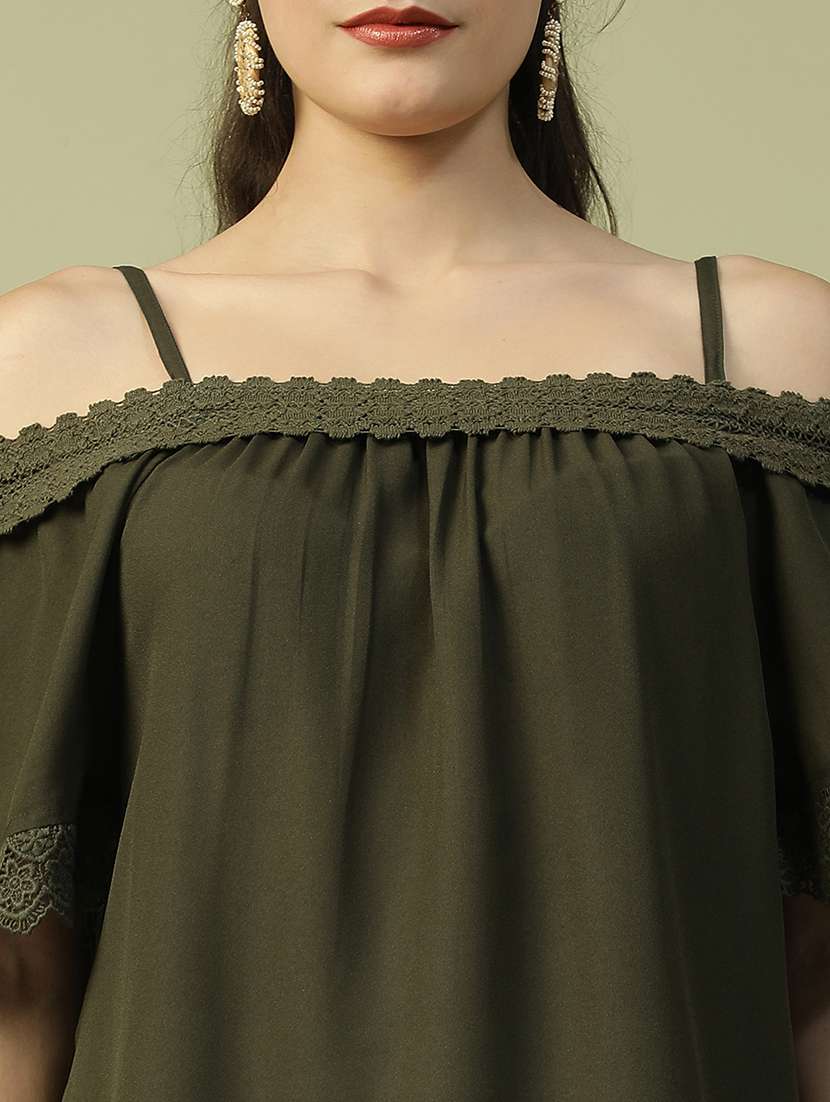 women olive solid off shoulder regular top - 21992521 -  Standard Image - 4