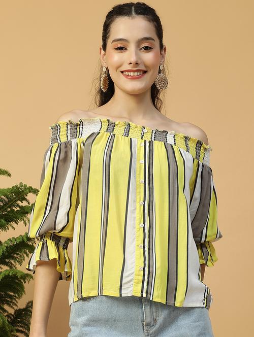 women striped off shoulder regular top - 21992527 -  Standard Image - 0