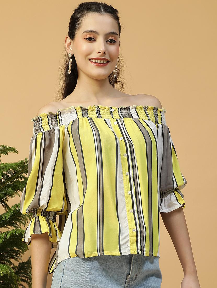 women striped off shoulder regular top - 21992527 -  Standard Image - 1