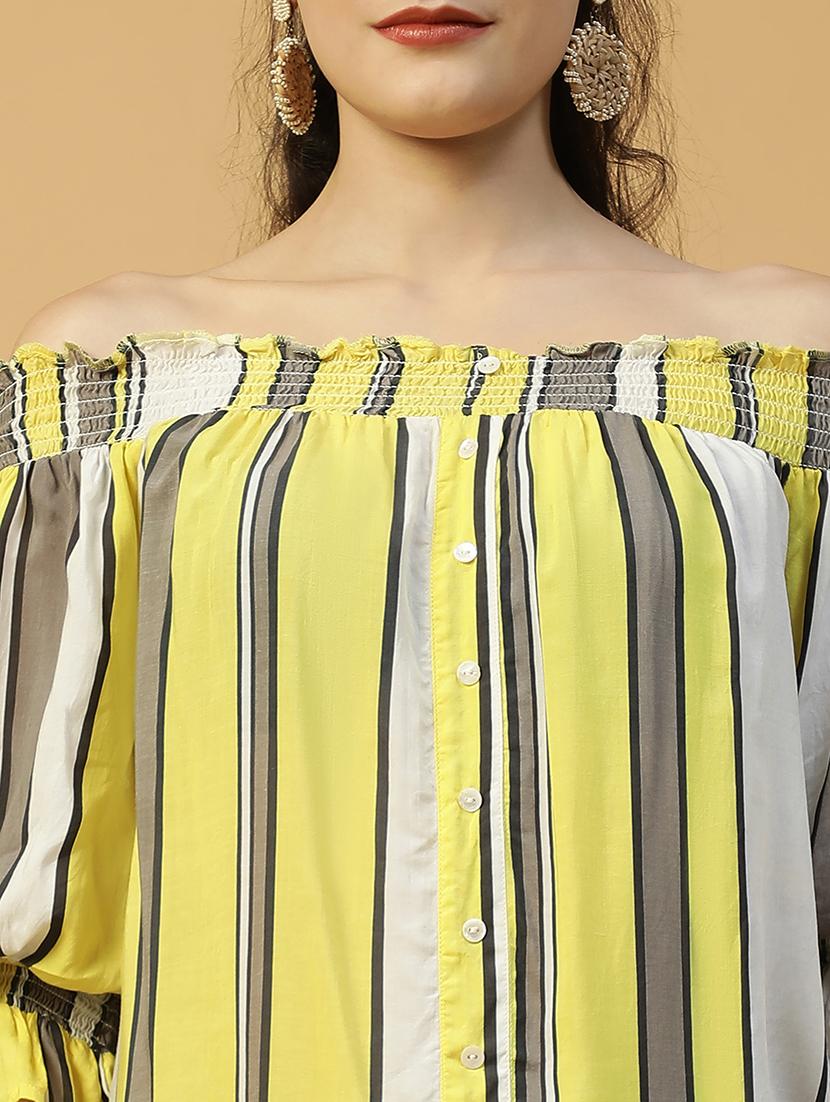 women striped off shoulder regular top - 21992527 - Standard Image - 4