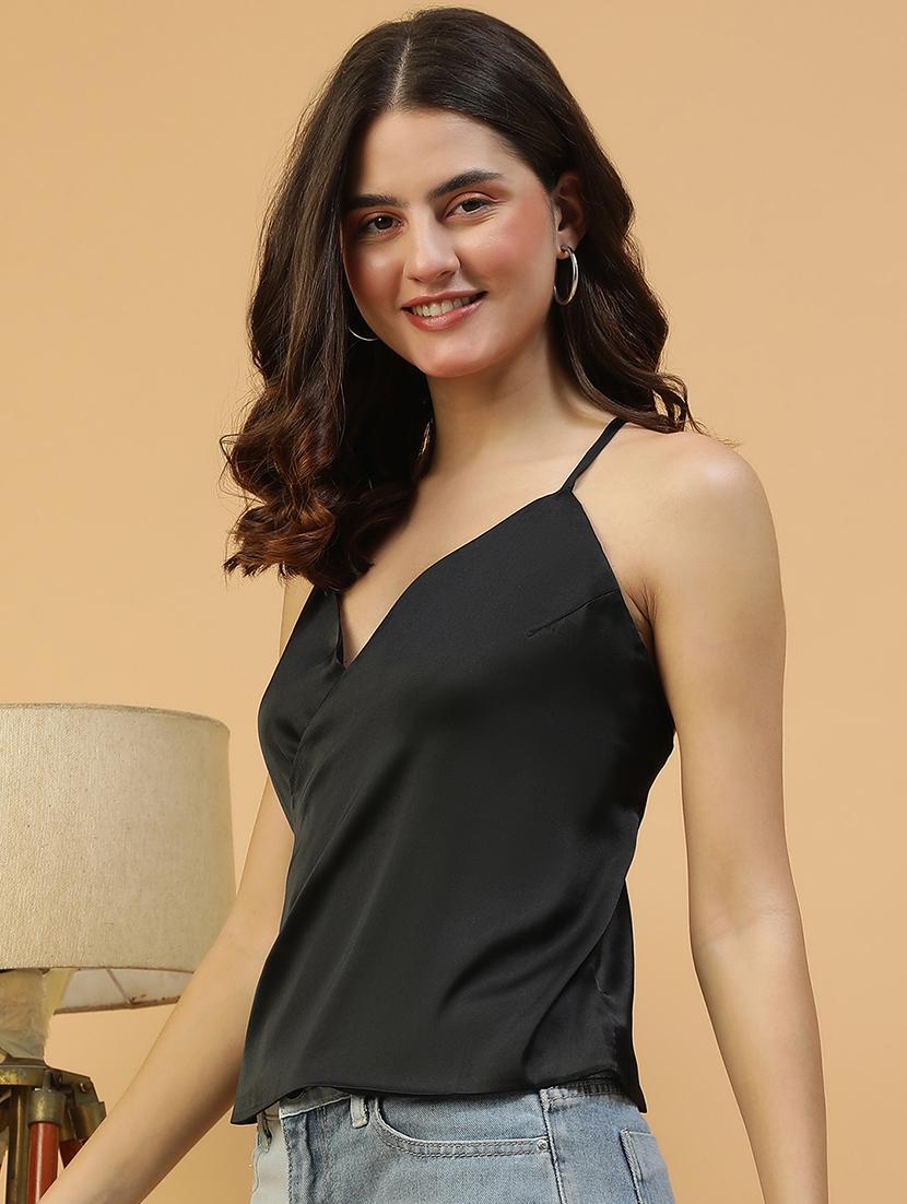 women black solid shoulder strap top - 21992532 -  Standard Image - 1