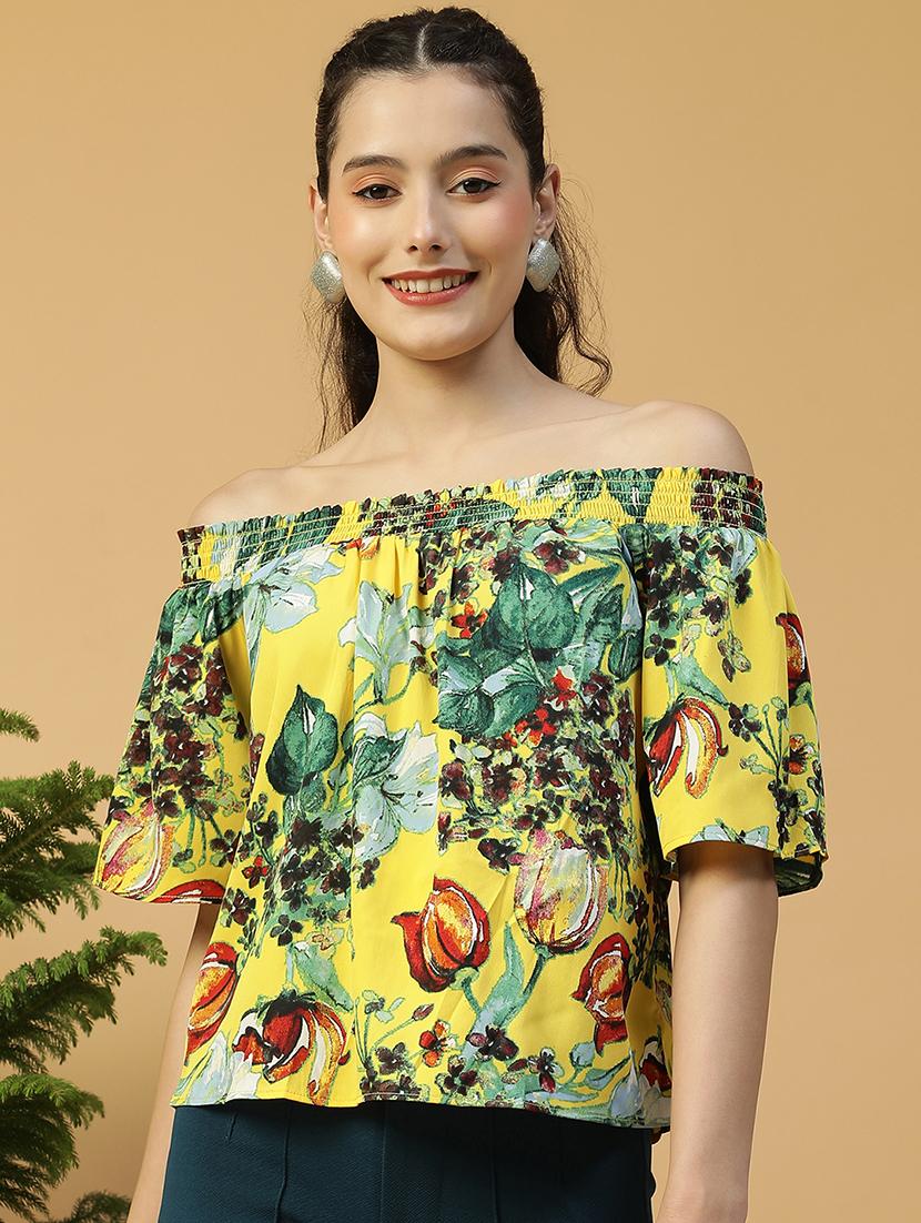 women yellow printed off shoulder regular top - 21992535 - Zoom Image - 0