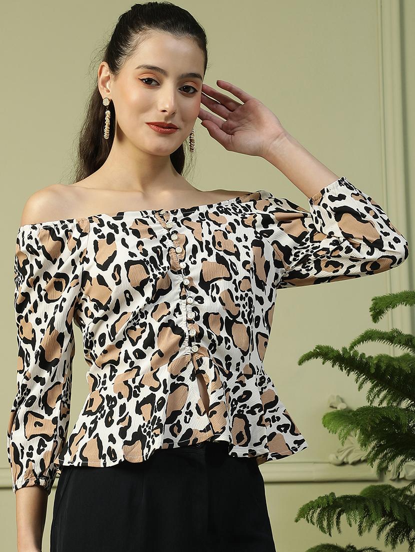 women animal print off shoulder top - 21992536 - Standard Image - 1