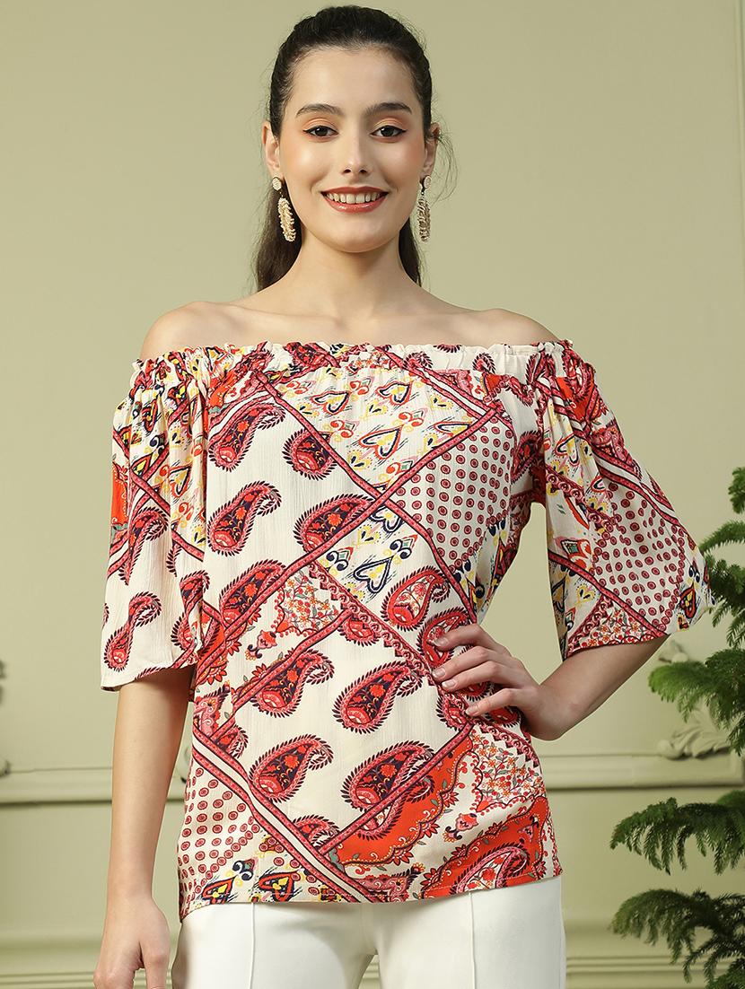 women printed off shoulder regular top - 21992537 - Zoom Image - 0