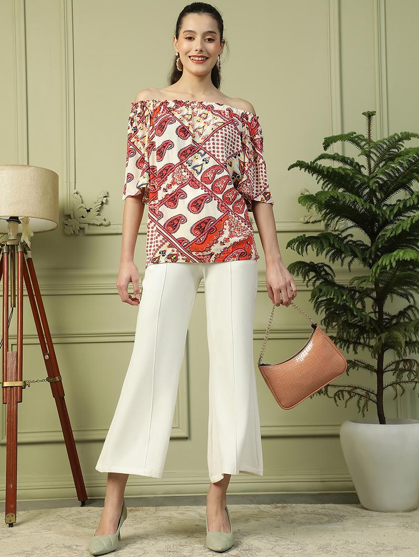 women printed off shoulder regular top - 21992537 - Standard Image - 4