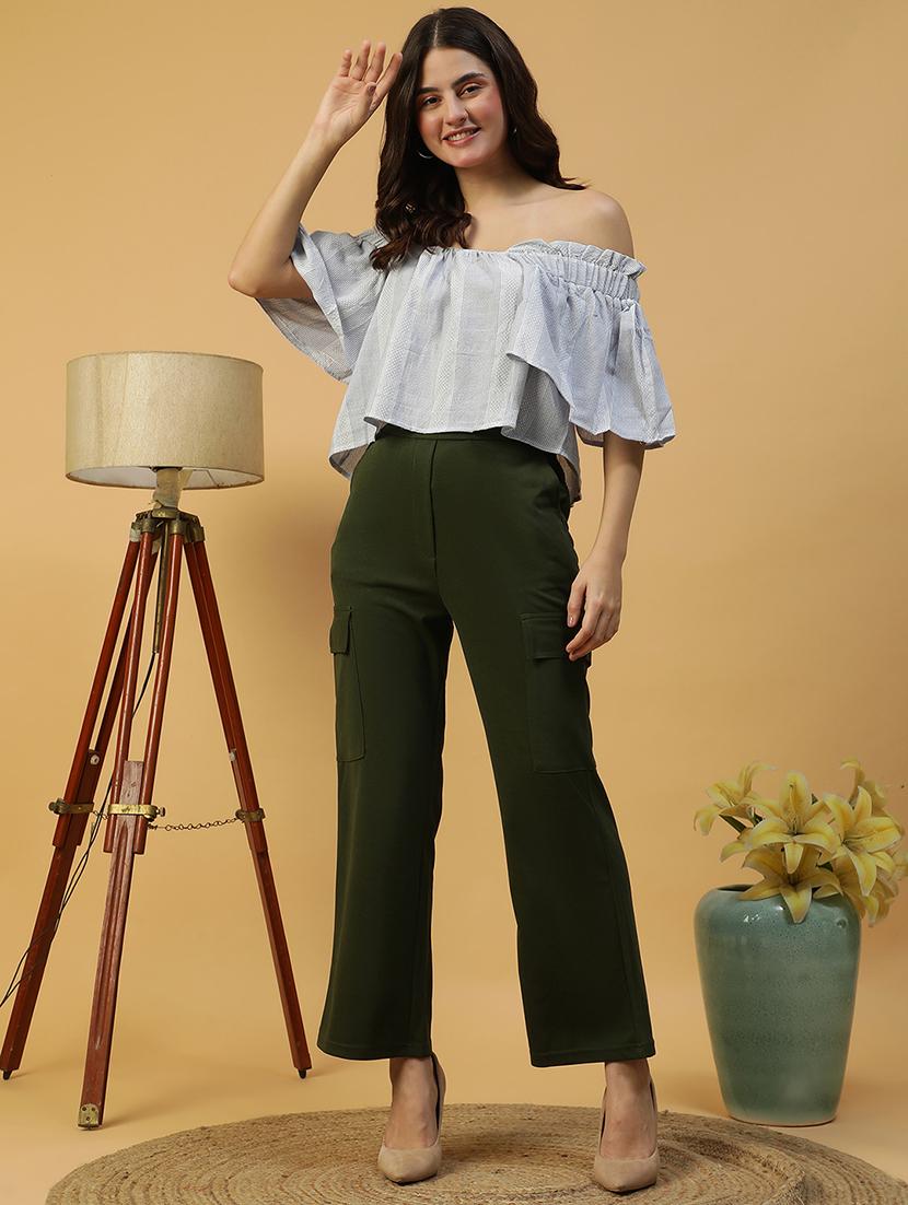 women striped off shoulder flared sleeve crop top - 21992540 - Standard Image - 4