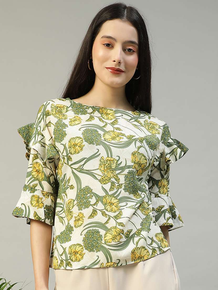 women floral print boat neck regular top