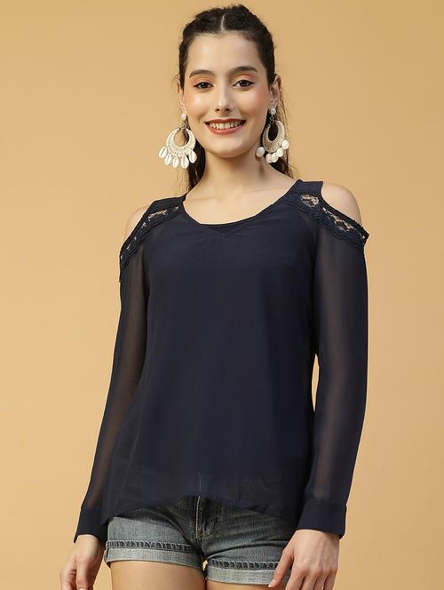 women solid cold shoulder regular top - 21992548 -  Standard Image - 0
