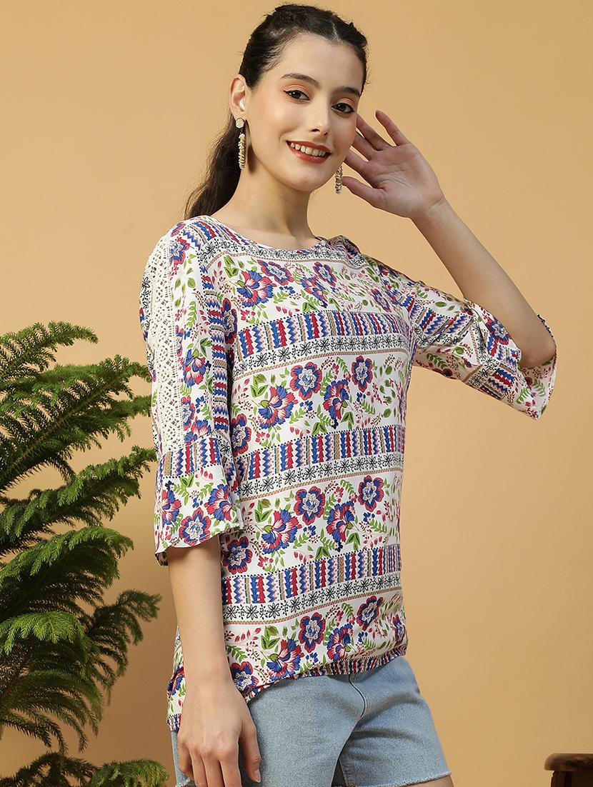 women printed three quarter sleeve regular top - 21992549 -  Standard Image - 1