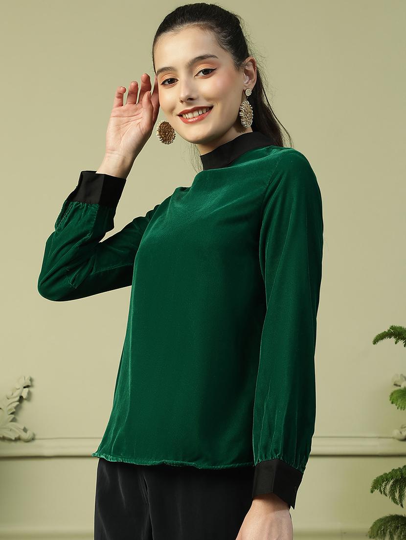 women solid puff sleeve regular top - 21992552 - Standard Image - 1