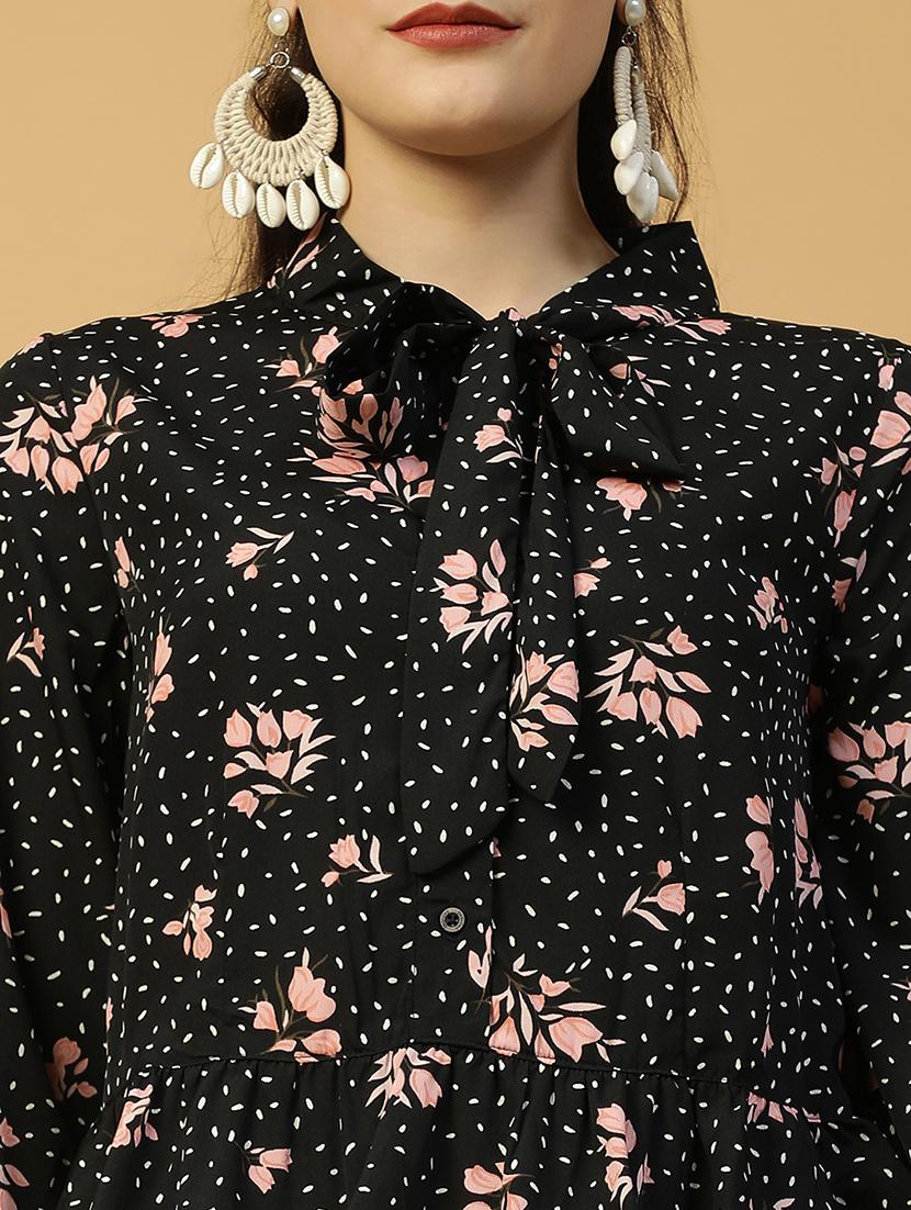 womenfloral print tie-up neck bell sleeve flared top - 21992553 - Standard Image - 4
