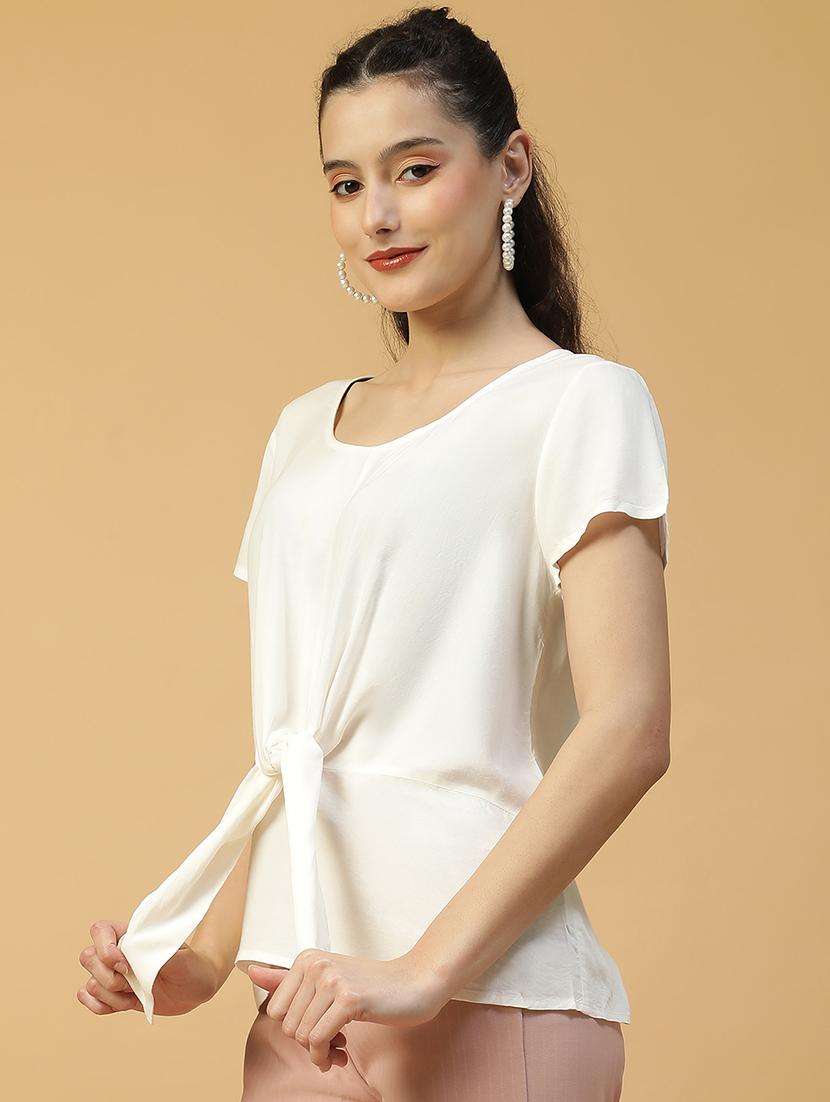 women white solid short sleeve regular top - 21992554 - Standard Image - 1