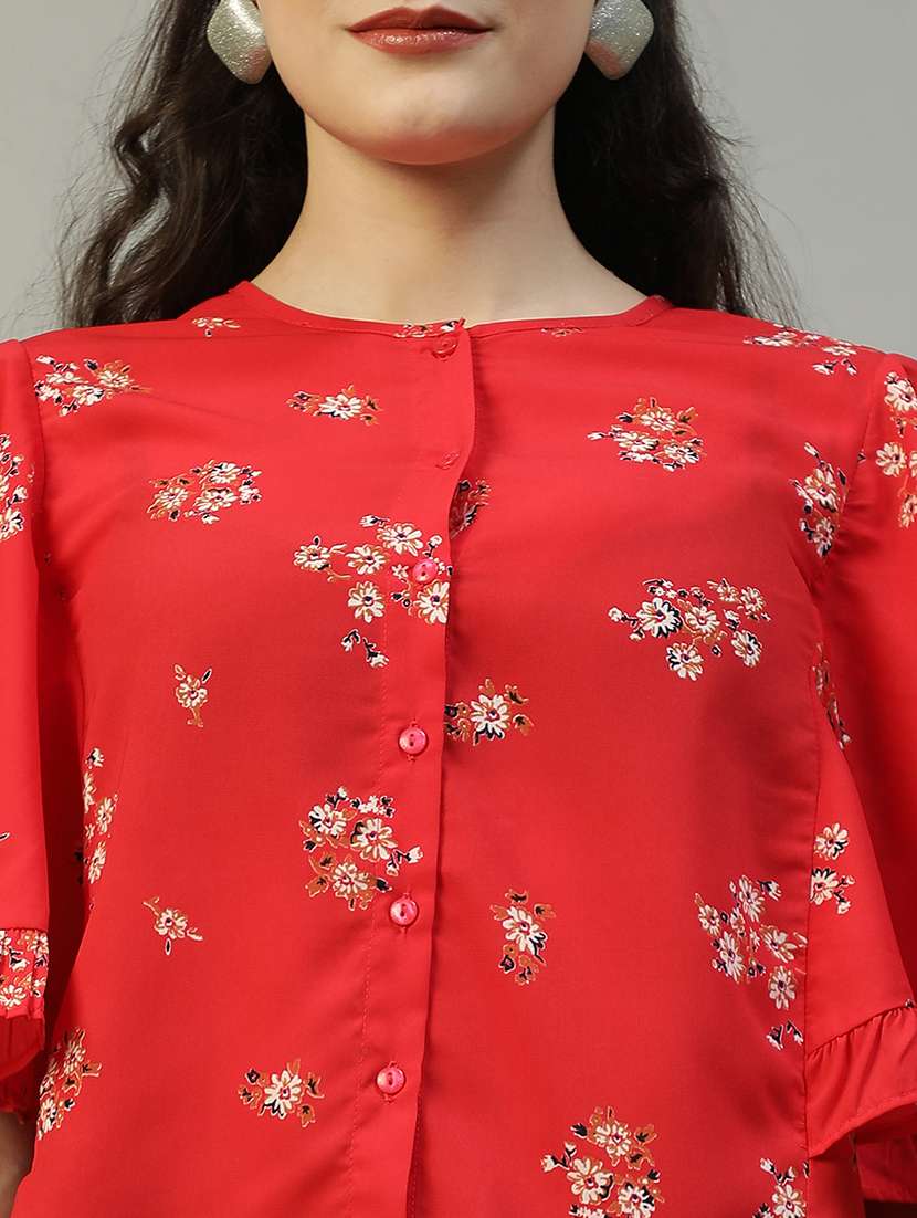 women floral print flared sleeve crop top - 21992555 - Standard Image - 4