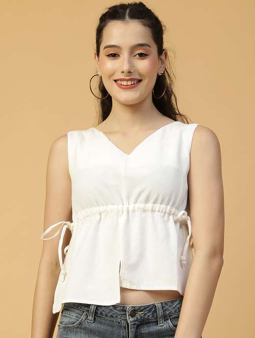 women white solid sleeveless regular top - 21992556 - Standard Image - 0