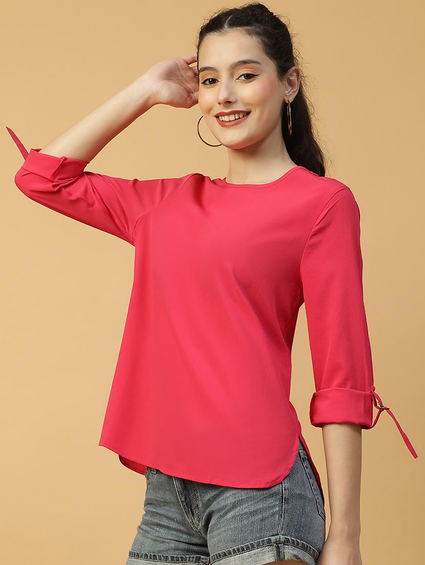 women red solid round neck regulr top - 21992557 - Standard Image - 1