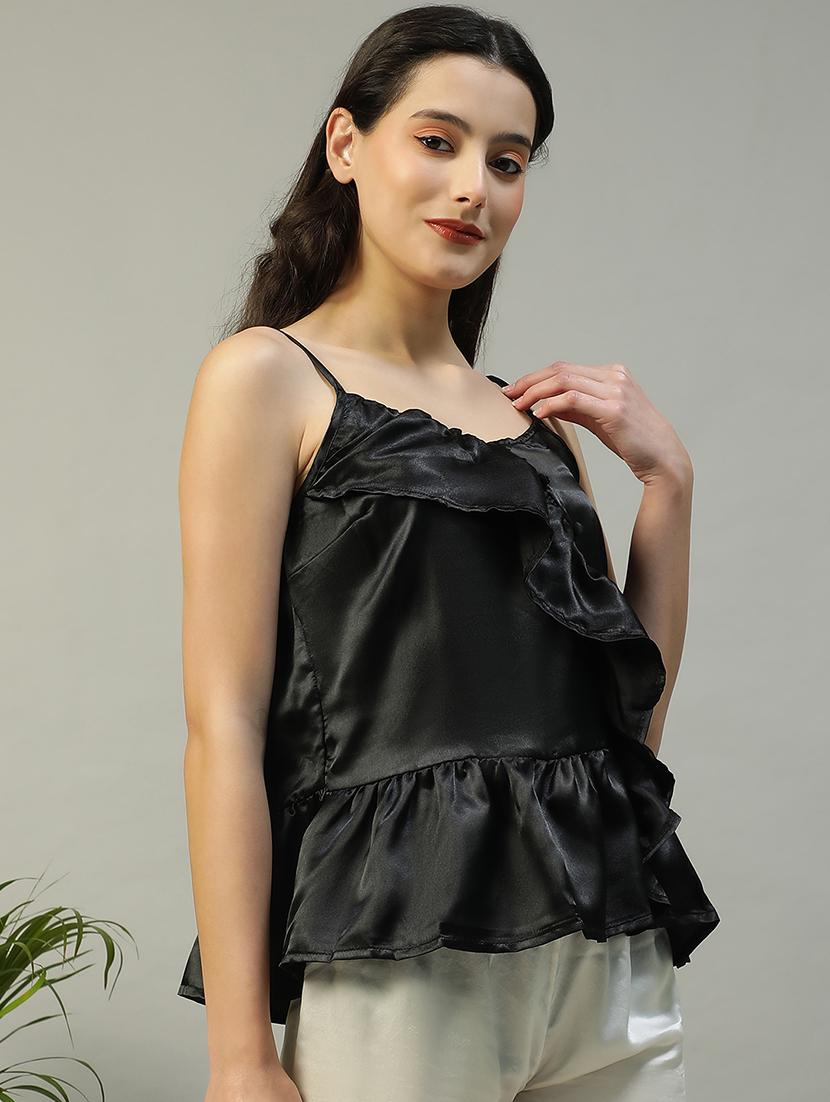 women black solid shoulder strap night tee - 21992558 - Standard Image - 1