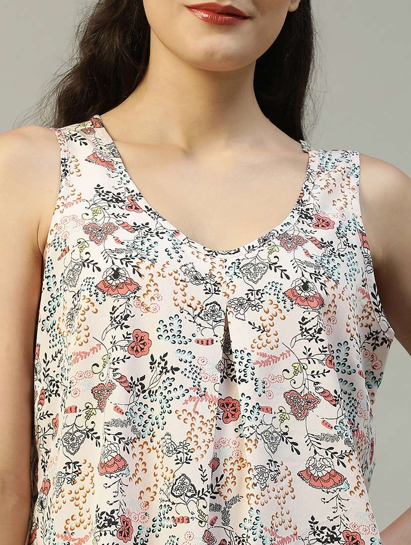 women floral print sleeveless a-line top - 21992559 - Standard Image - 4