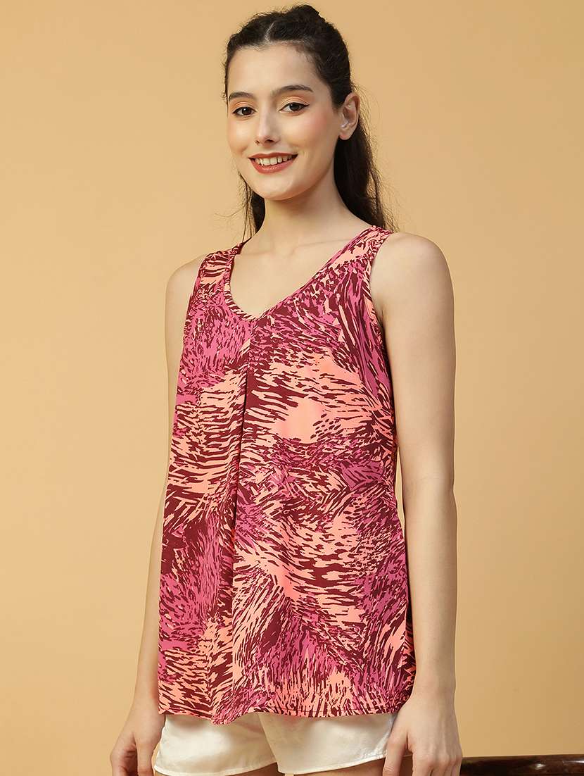 women printed sleeveless a-line top - 21992560 - Standard Image - 1