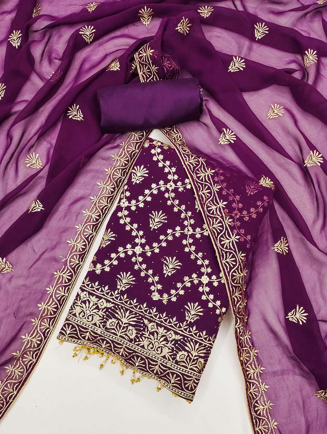 women solid with work embroidered unstitched suit set - 21992565 -  Standard Image - 1