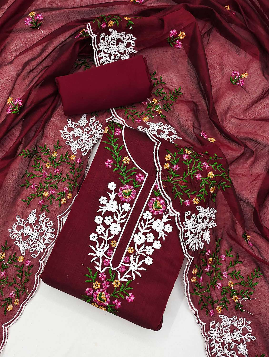 women solid with work embroidered unstitched suit set - 21992568 -  Standard Image - 1