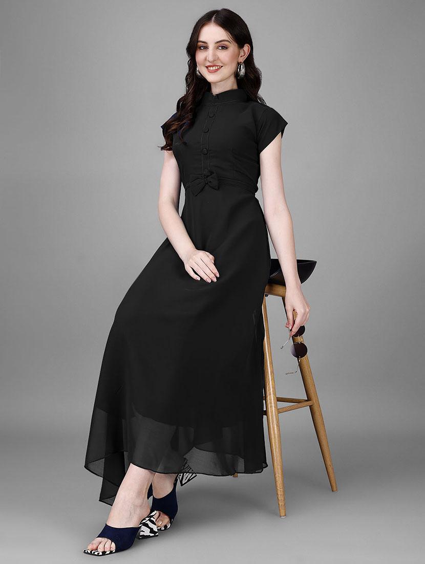 women solid cap sleeve fit & flare maxi dress - 21992594 - Standard Image - 1