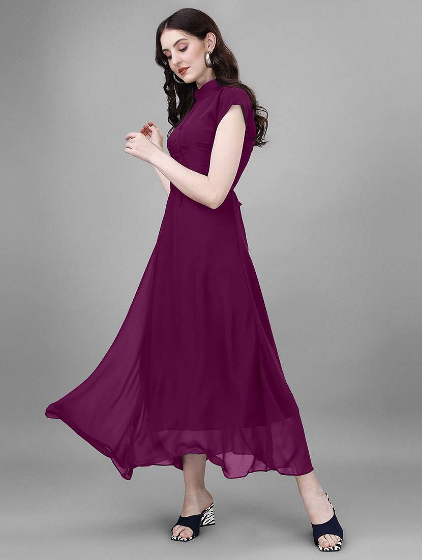 women solid cap sleeve fit & flare maxi dress - 21992596 -  Standard Image - 1