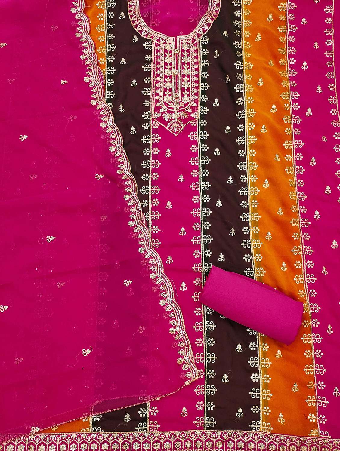 women color block embroidered unstitched suit set - 21992627 -  Standard Image - 1