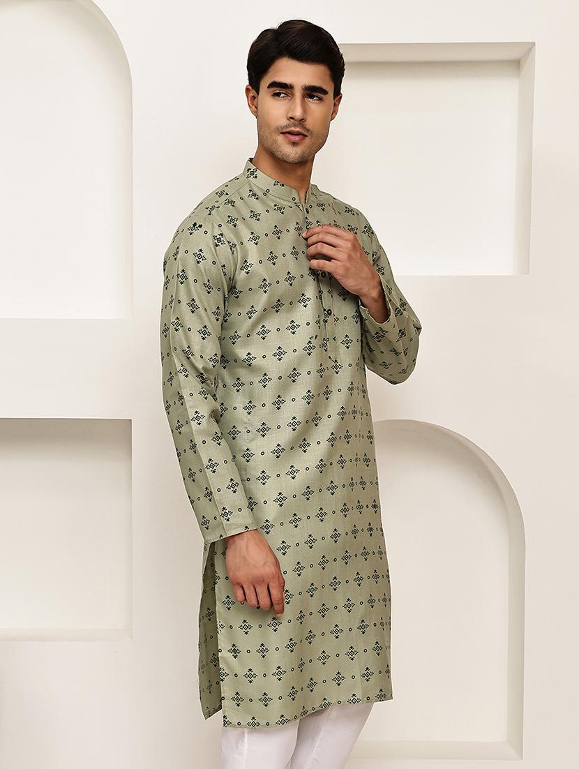 men printed mandarin neck long kurta - 21992630 -  Standard Image - 1