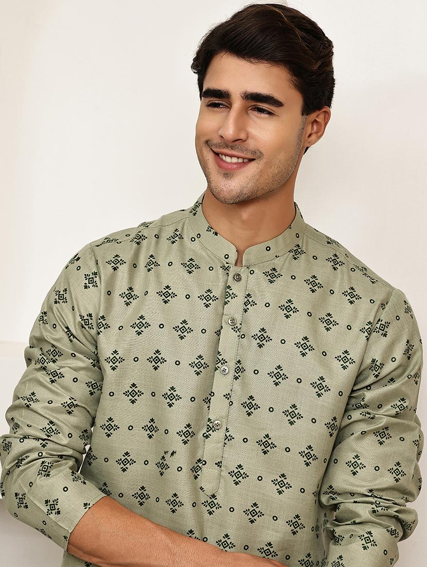 men printed mandarin neck long kurta - 21992630 - Standard Image - 4
