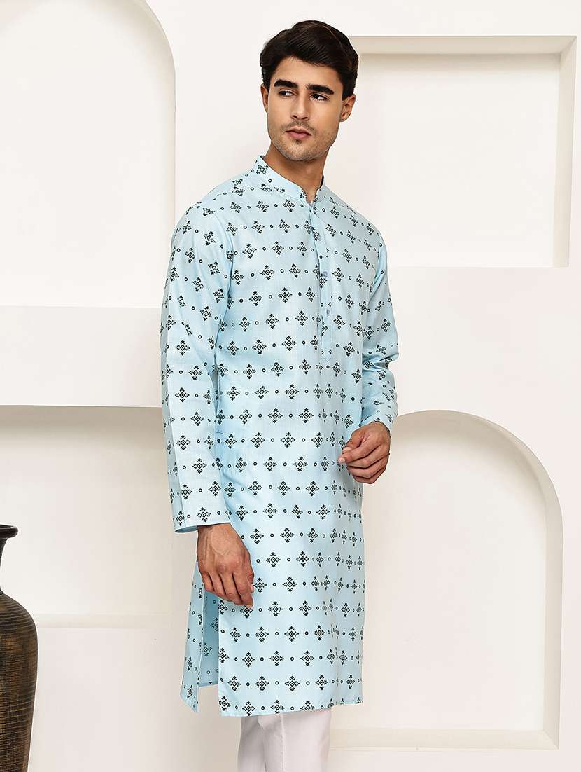men printed mandarin neck long kurta - 21992631 -  Standard Image - 1