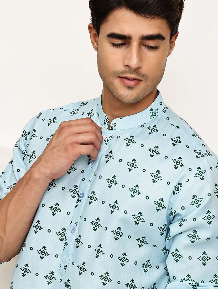 men printed mandarin neck long kurta - 21992631 -  Standard Image - 4