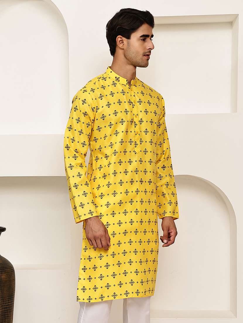 men printed mandarin neck long kurta - 21992632 - Standard Image - 1