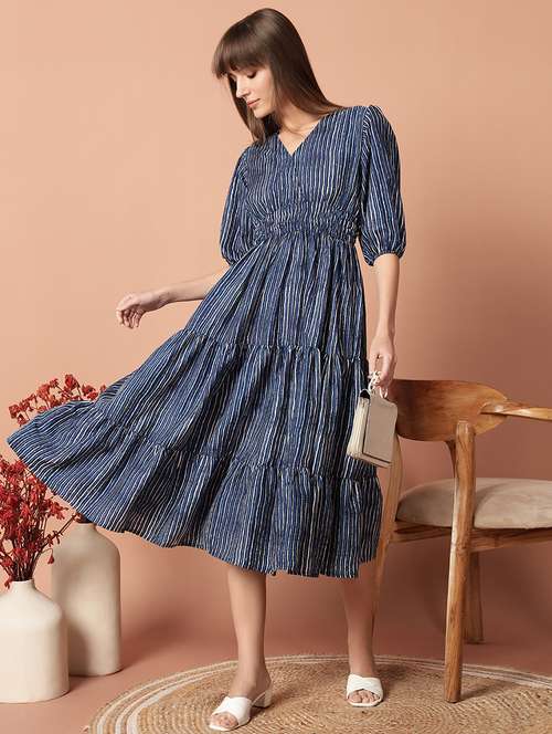 women printed puff sleeve tiered dress - 21992702 - Standard Image - 0