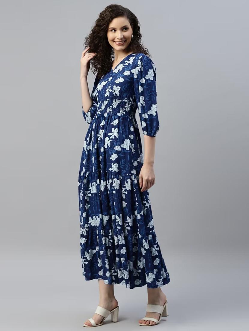 women printed puff sleeve tiered dress - 21992703 - Zoom Image - 0