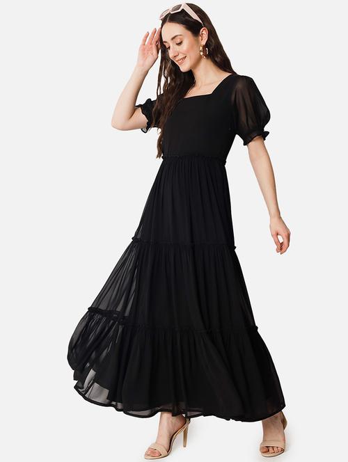 women solid puff sleeve tiered maxi dress - 21992709 - Standard Image - 0