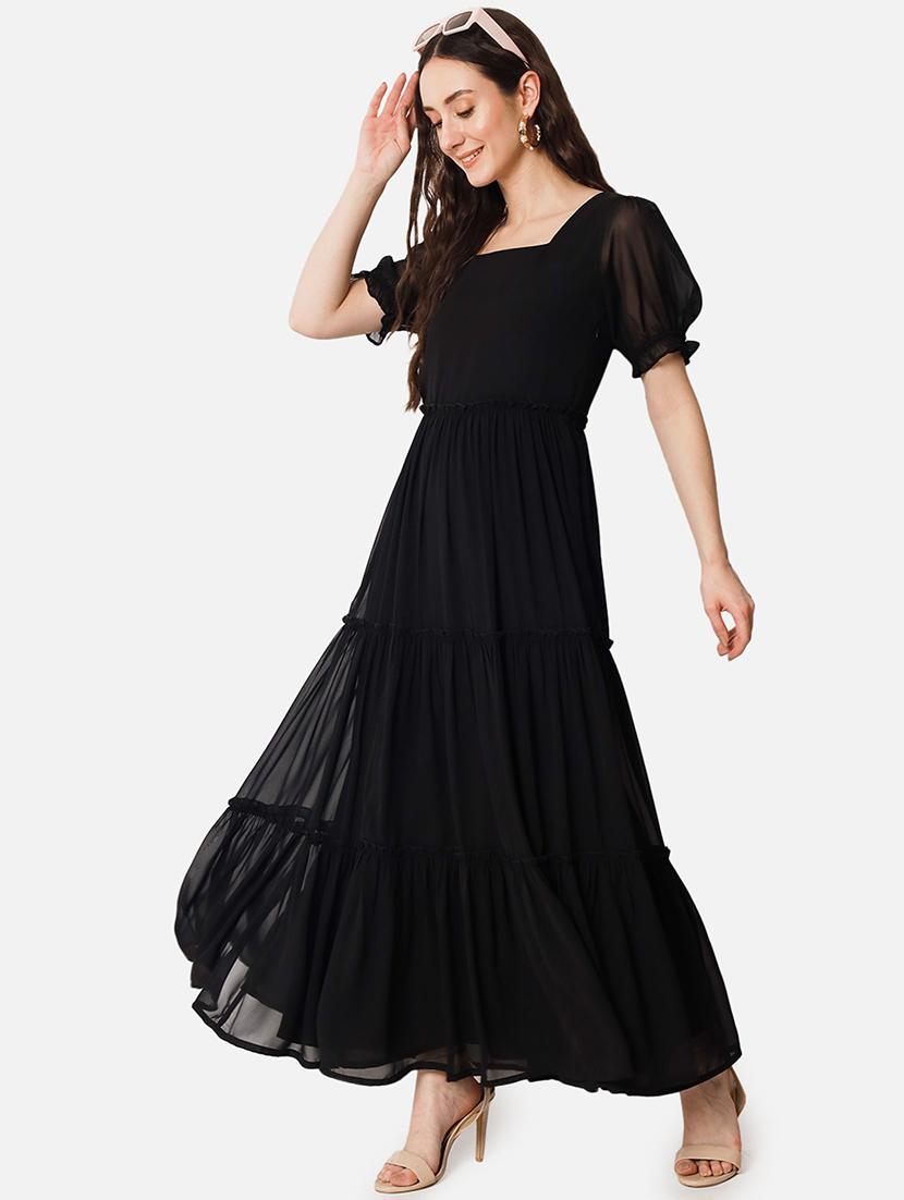 women solid puff sleeve tiered maxi dress - 21992709 - Zoom Image - 0