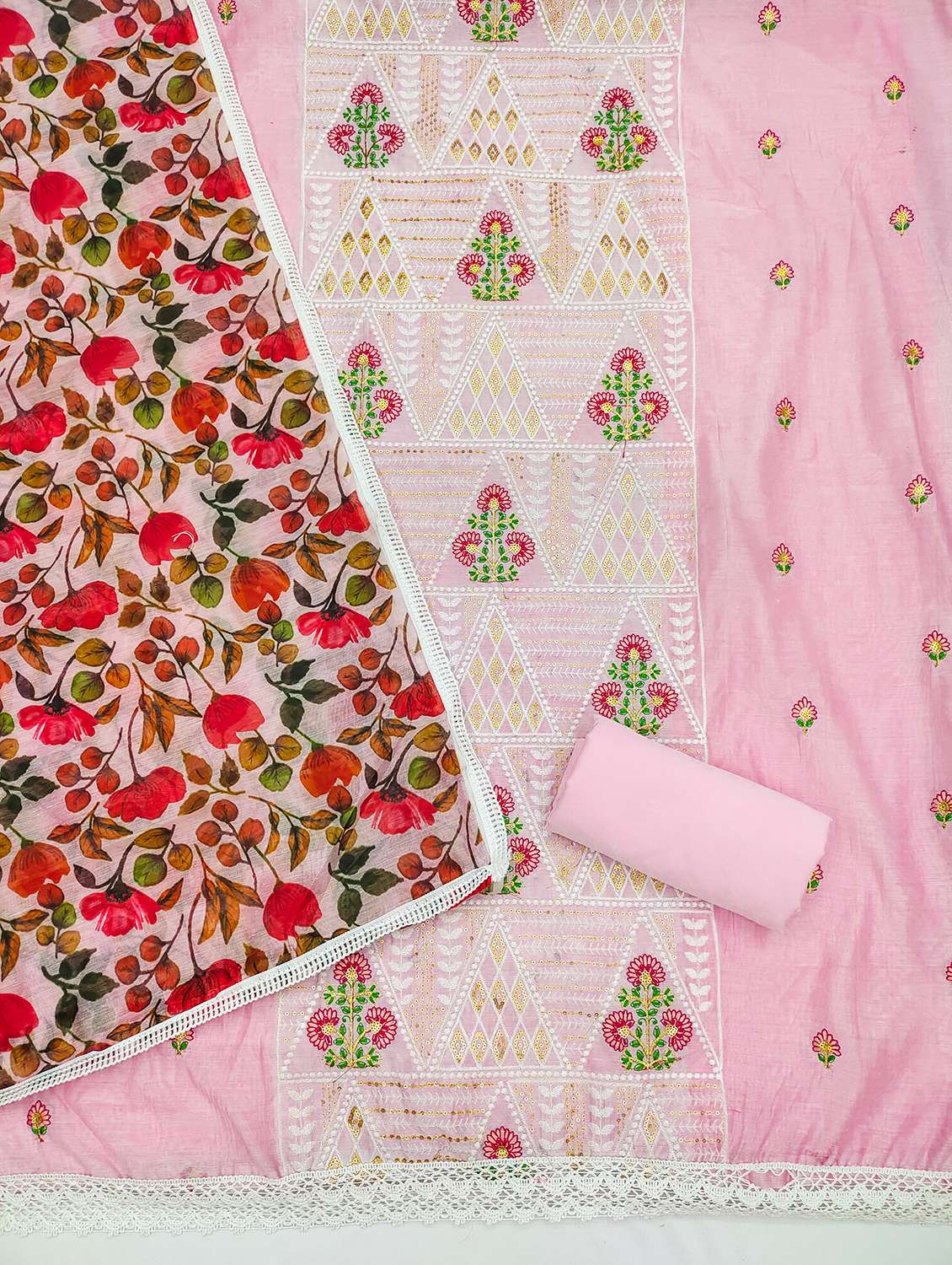 women solid with work embroidered unstitched suit set - 21992993 -  Standard Image - 1