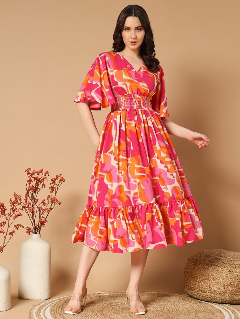 women printed flared sleeve tiered dress - 21993021 -  Zoom Image - 0