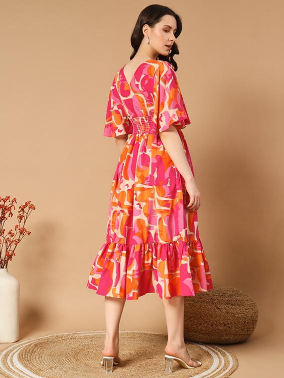 women printed flared sleeve tiered dress - 21993021 - Standard Image - 1