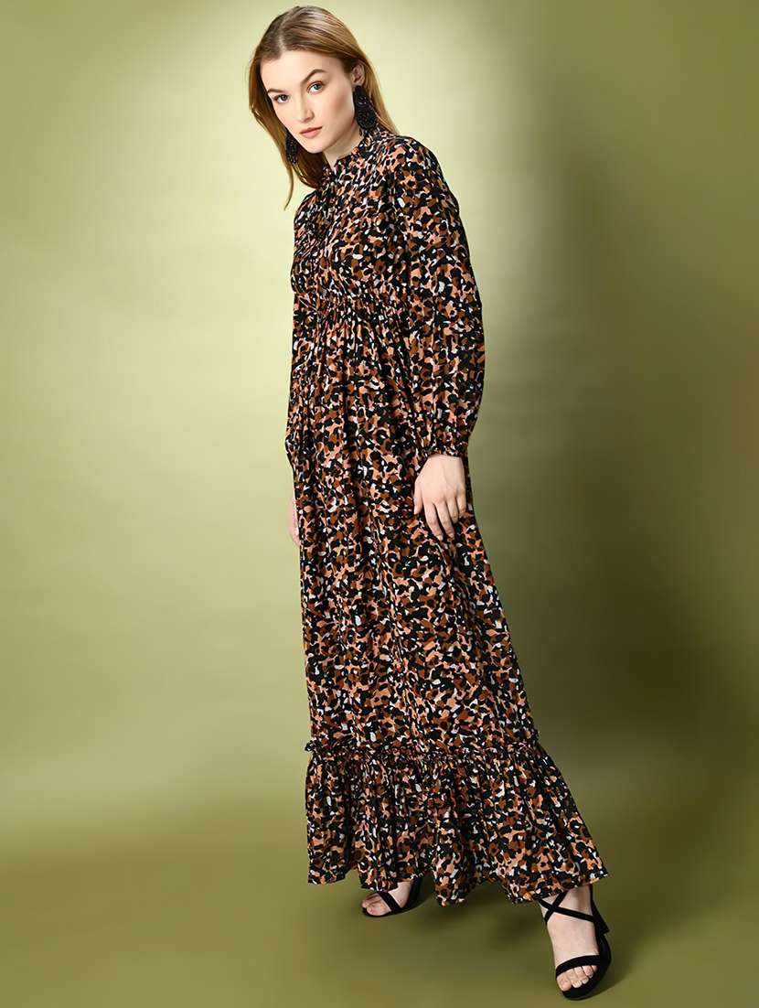 women animal print puff sleeve tiered maxi dress - 21993040 - Standard Image - 1
