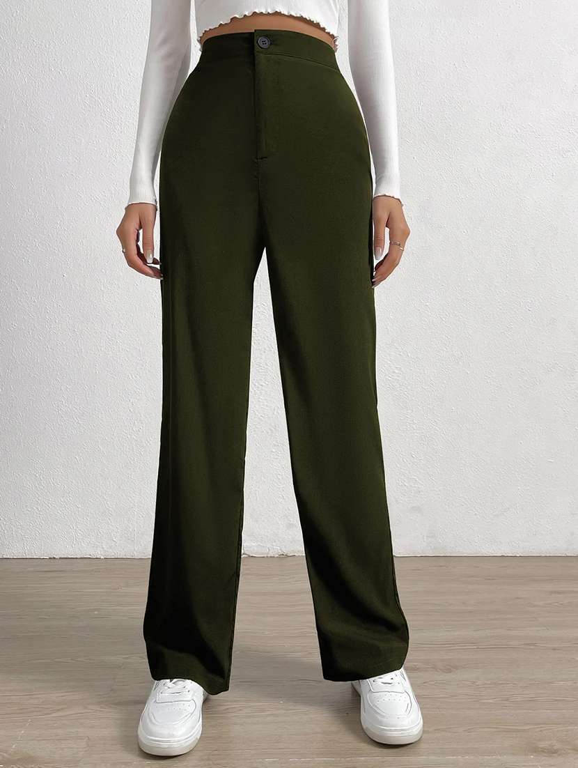 women solid high rise straight trouser - 21993084 - Standard Image - 1