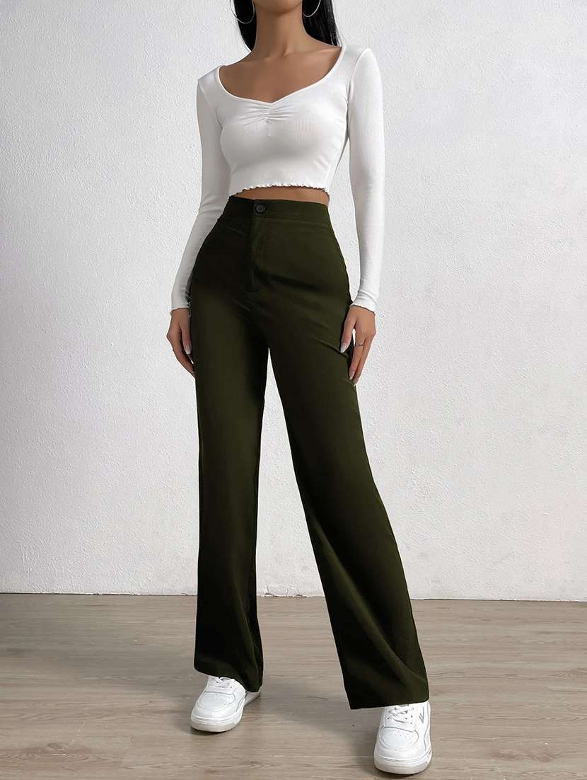women solid high rise straight trouser - 21993084 - Standard Image - 4