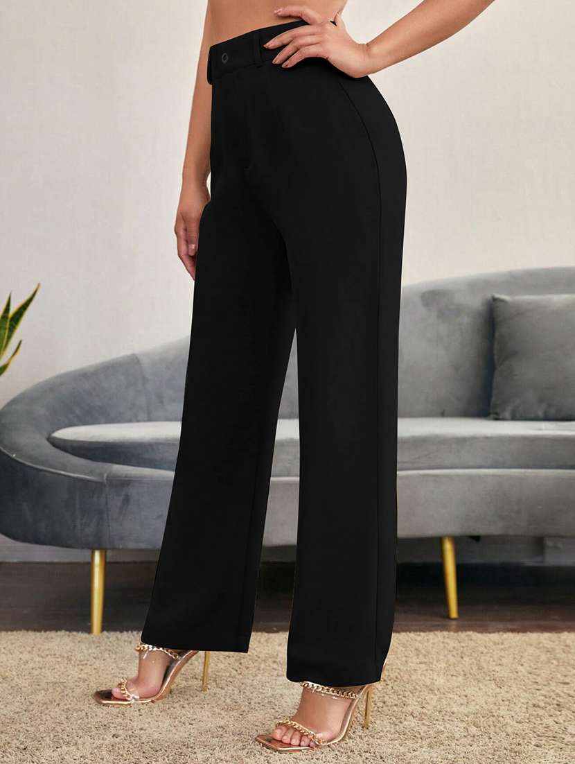 women solid high rise straight trouser - 21993085 -  Standard Image - 1