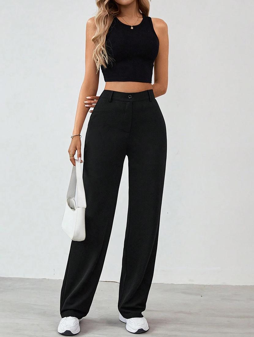 women solid high rise straight trouser - 21993097 - Standard Image - 4