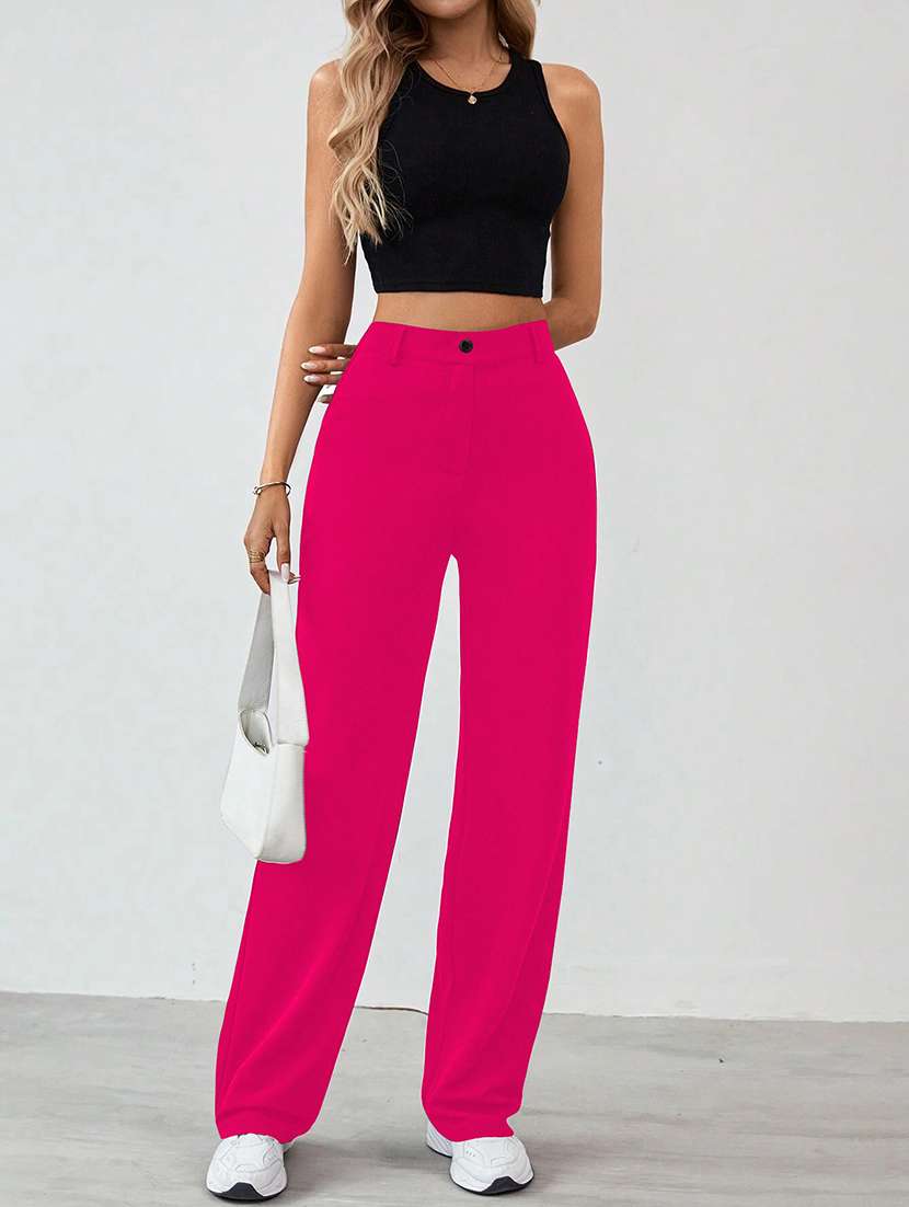 women solid high rise straight trouser - 21993099 -  Standard Image - 4