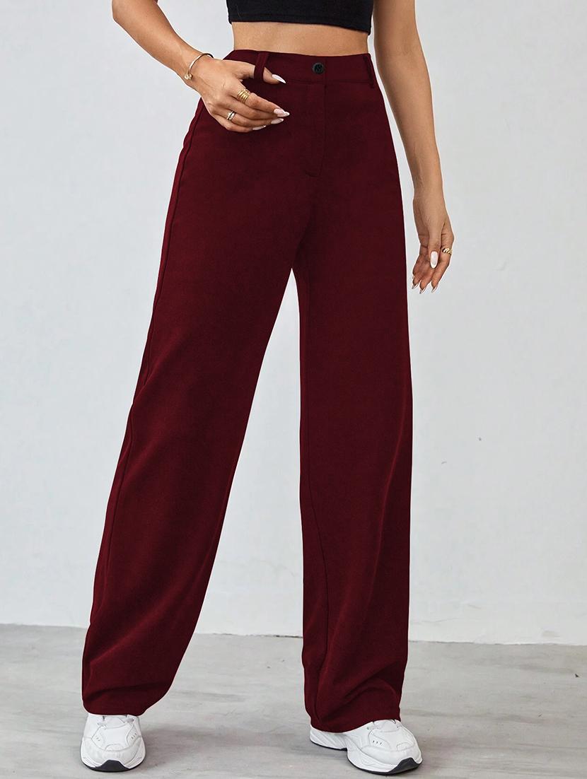 women solid high rise straight trouser - 21993100 - Standard Image - 1